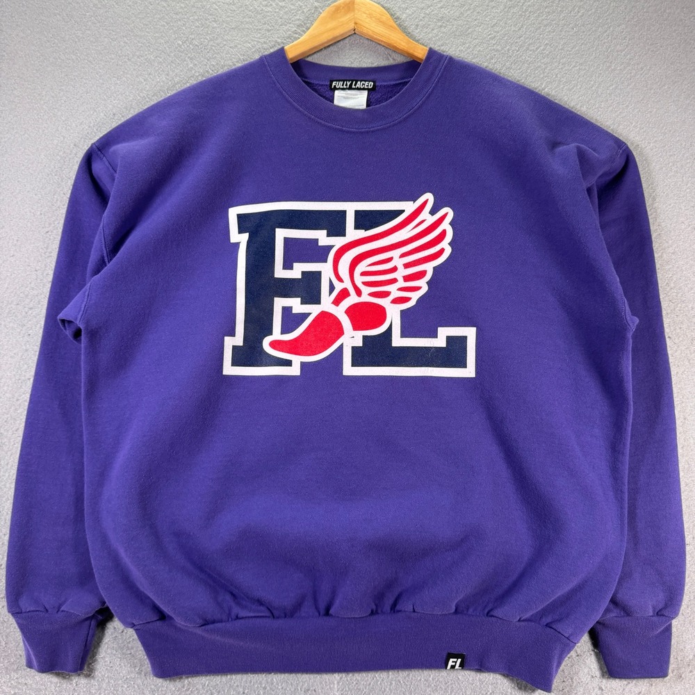 Fully Laced Mens Purple Graphic Crewneck Sweatshirt Winged Shoe XL Relaxed Fit